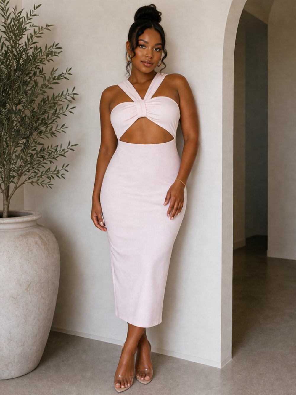 RACHEL Rachel Roy Pale Pink Twisted-Front  Midi Dress